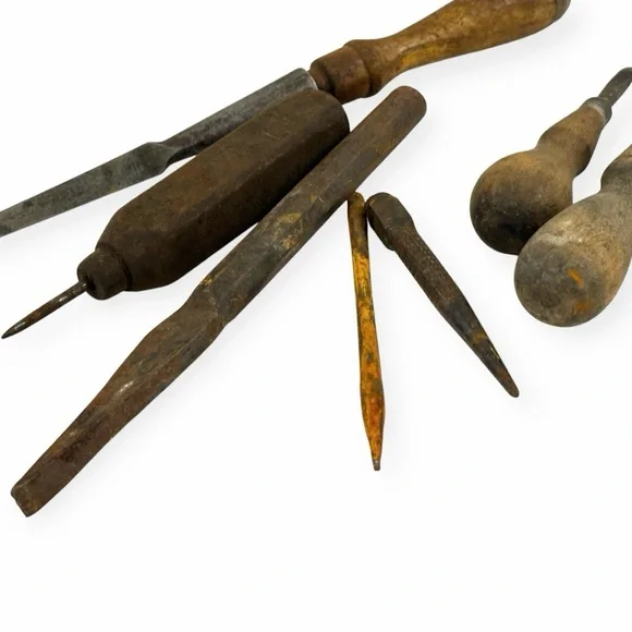 Vintage Woodworking Tool Lot Awls Chisels Gouge Tack Puller 12” - Rustic Decor - Picture 12 of 12